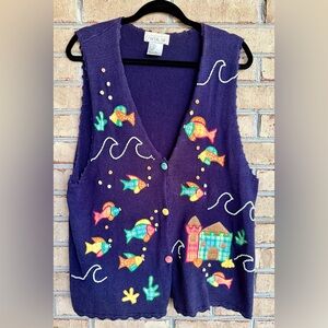 Fun Fish Navy Blue Embroidered Vest